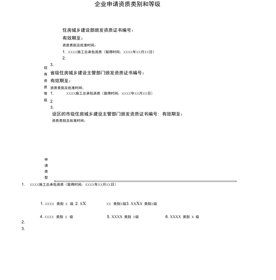 建筑业企业资质申请表新版